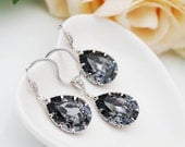 Bridal Earrings Bridal Necklace Silver Night Swarovski Crystal Tear drops Bridal Jewelry Set