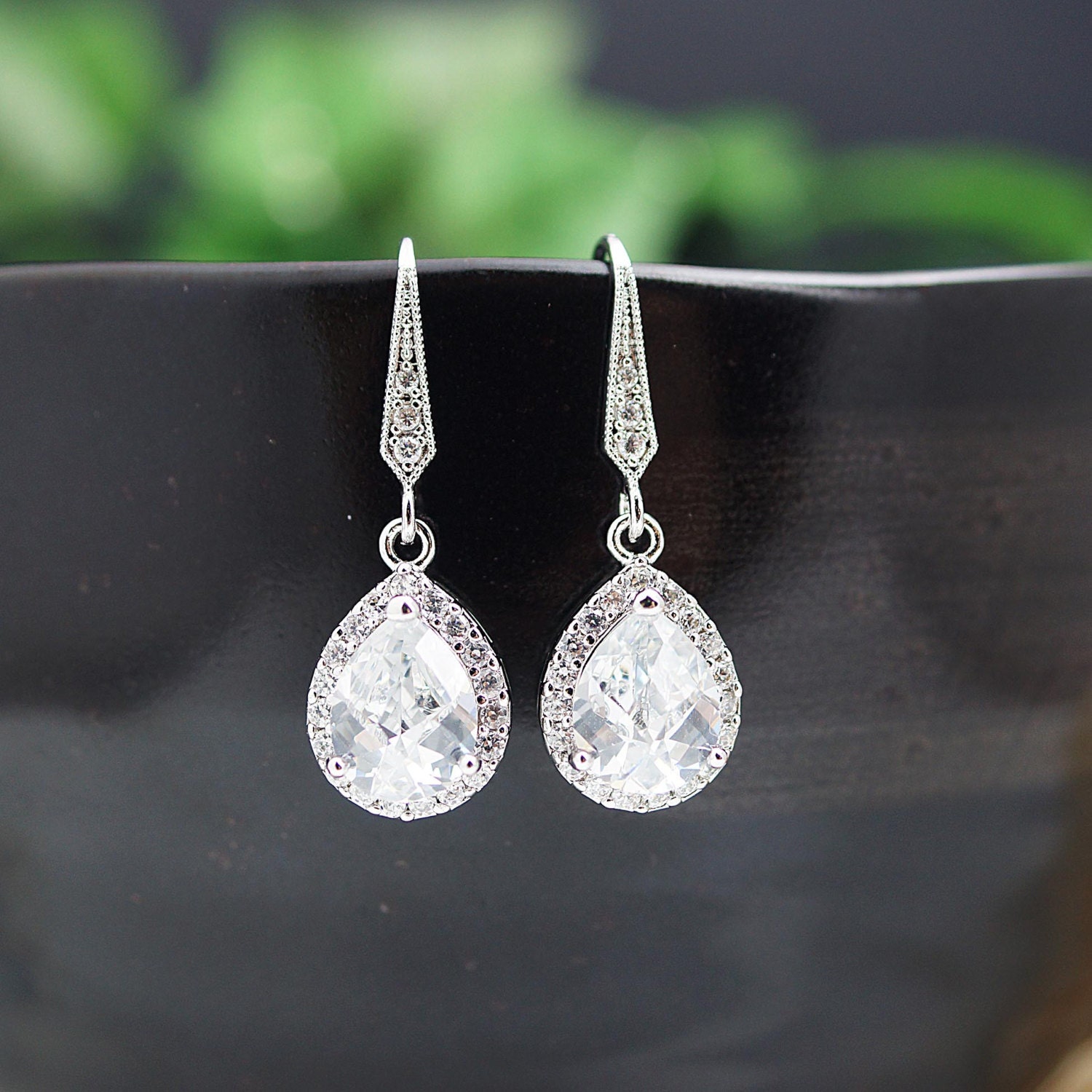 Wedding Jewelry Bridal Jewelry Bridal Earrings Bridesmaid Earrings Lux Cubic Zirconia Tear drop Dangle Earrings Bridesmaid gift