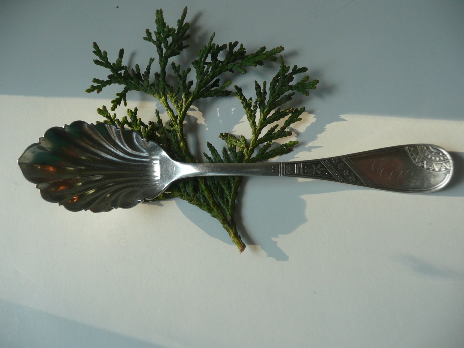 Vintage Monogramed Sugar Spoon Edwardian Silverplate