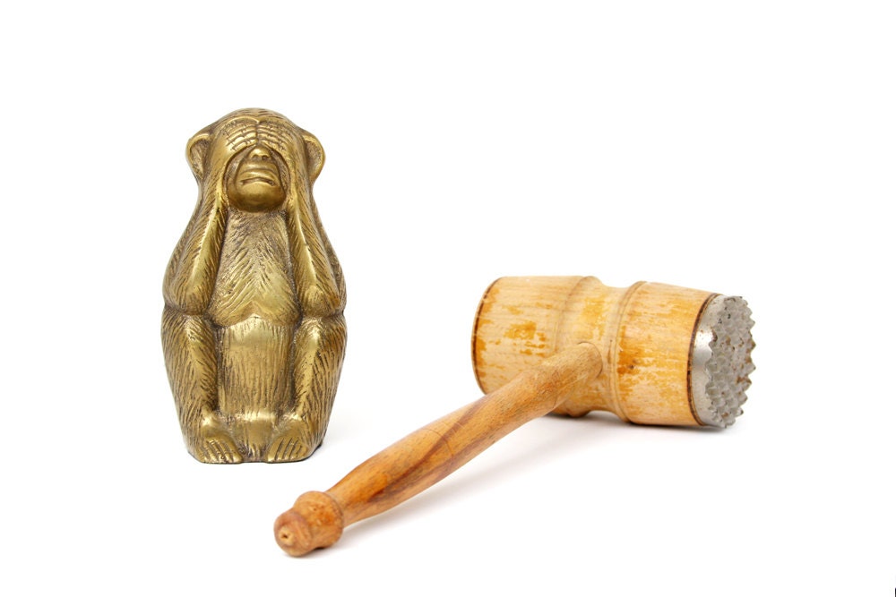 Vintage Wood Kitchen Utensil - Vintage Meat Tenderizer - Vintage Wooden Mallet