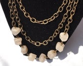Multistrand natural stone chunky brass necklace