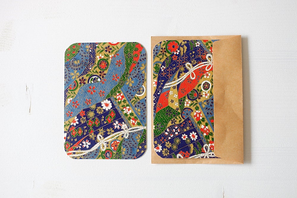 Turquoise Chiyogami Note Card Set . Save The Date Cards . Invitations . Greeting Cards . no.78