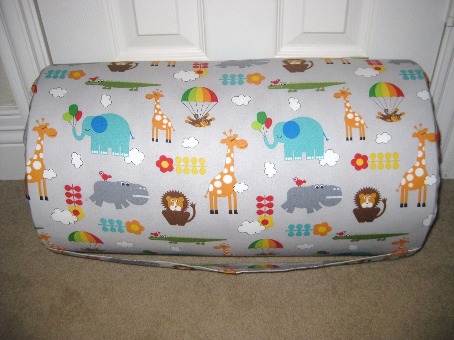 MONOGRAMMED Childrens THICK and COMFY Nap Mat Pre School Bungle Jungle Animals  with Attached Cuddle Double Sided Minky Blanket and Pillow