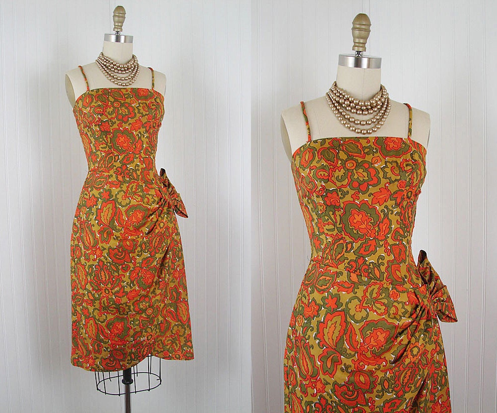1950s Dress - Vintage 50s Couture Silk Draped Sarong Cocktail Party Sundress S - Make Men Weep