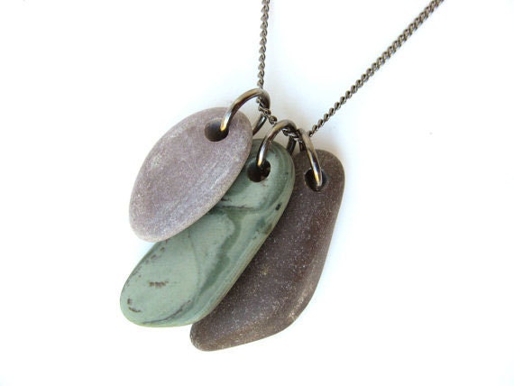 Natural Jewelry - Purple and green rock necklace handmade from real river rock. "Harmony"