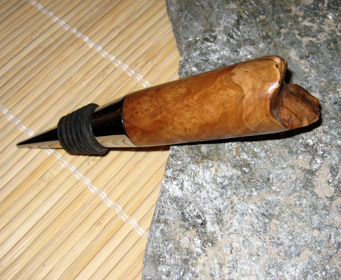 Brown mallee burl wine bottle stopper - Classy barware - Nice Chrome and rubber cork