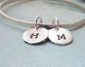 Bangle Bracelet 1 Matte Silver Custom Engraved - Banded Together - Initals Date Letters Numbers Child Mother