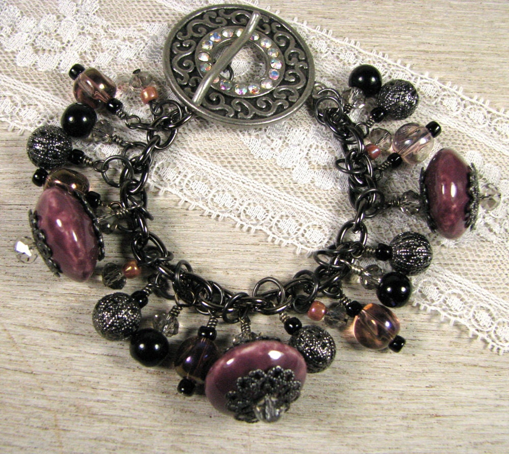 Charm Bracelet With Black and Gunmetal "Beautiful Baubles"