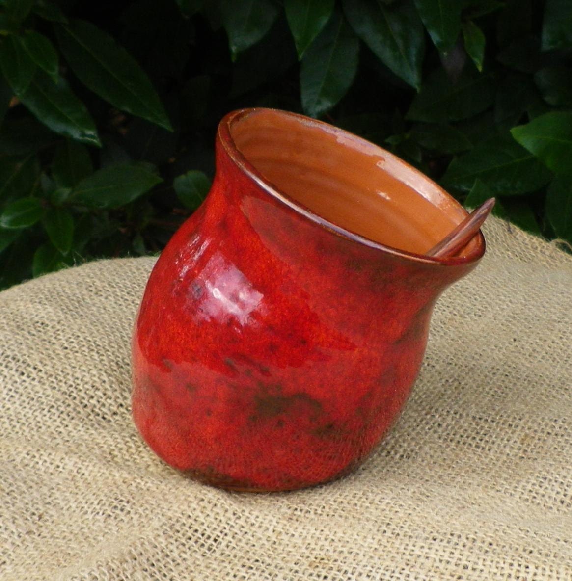Salt pig salt cellar hand thrown in terracotta pottery ceramic