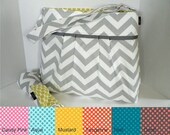 Monterey Diaper Bag Large Set  - Grey Chevron And Choose Your Dot Lining - Adjustable Strap and Elastic Pockets