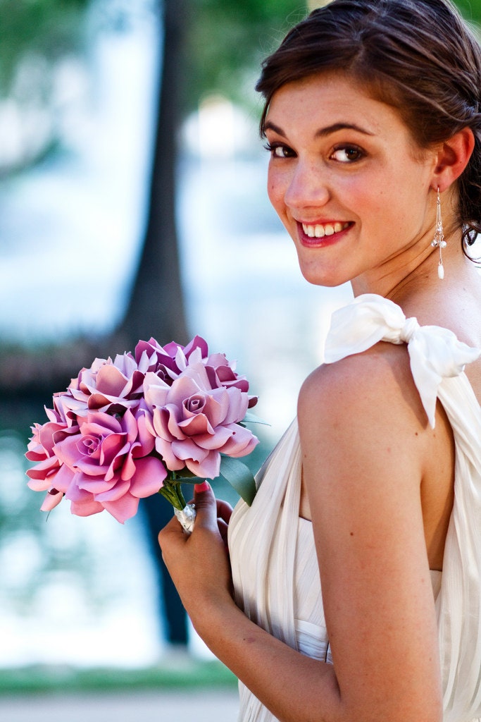 rose bouquet - custom paper flowers for wedding - bride or toss bouquet