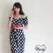 polka dot jumpsuit . navy white 1980 outfit .medium.large .sale