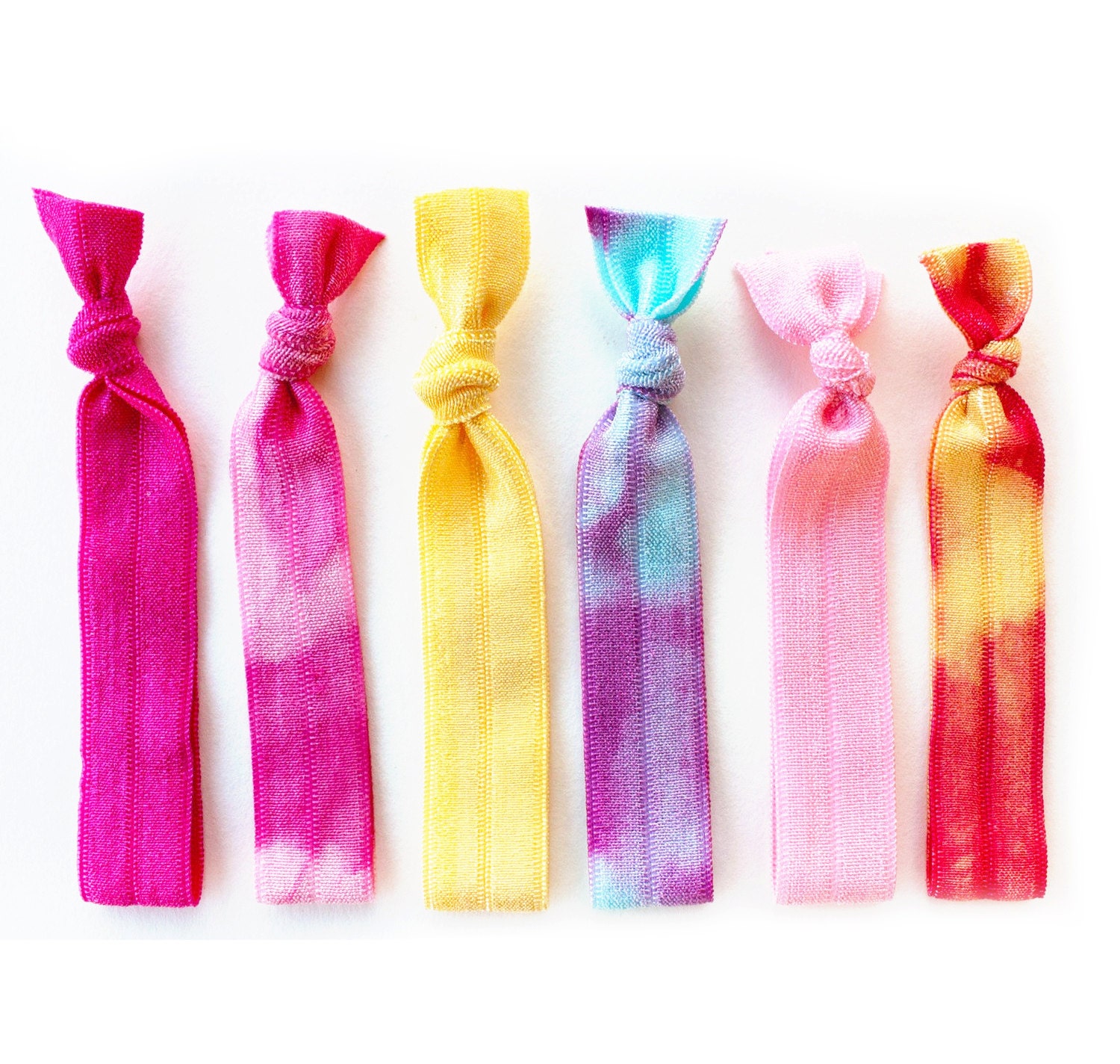 The Sherbet Tie Dye Hair Tie Package - 6 Pink Yellow Mint Elastic Hair Ties that Double as Bracelets by Mane Message on Etsy