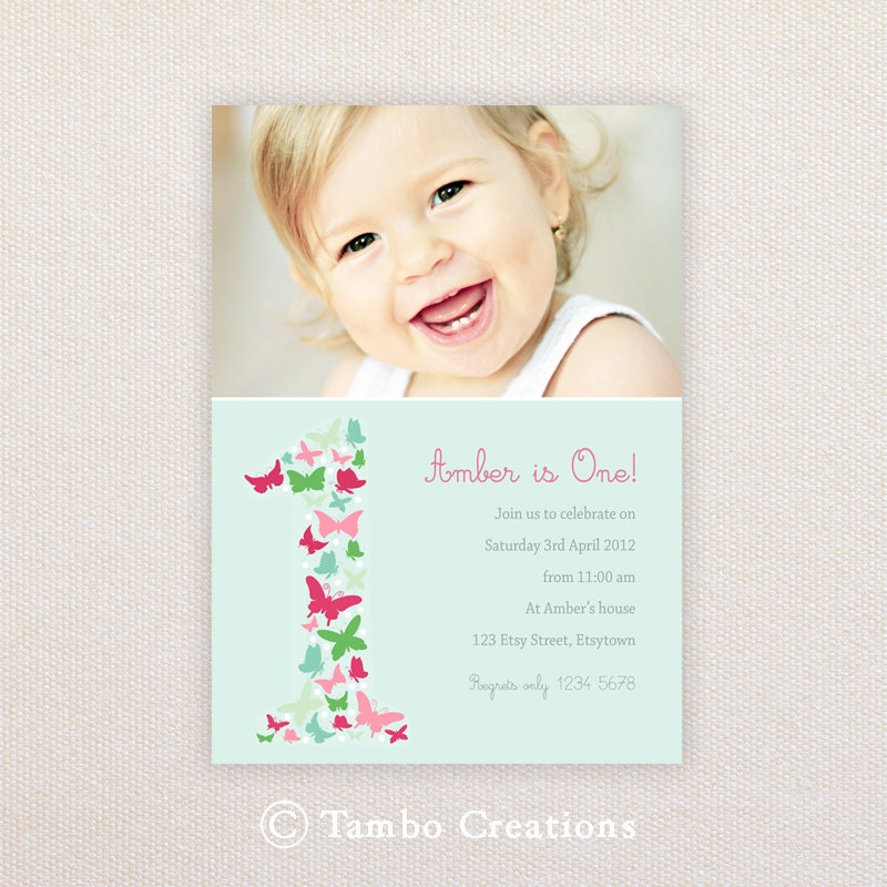 Photo Birthday Invitations. Girls 1st birthday. I Customize, You Print. Il_570xn