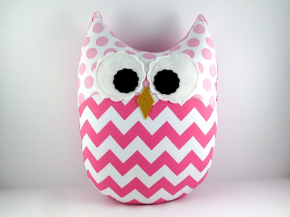 Chevron Pillow Large Plush Owl Pink Nursery Decor