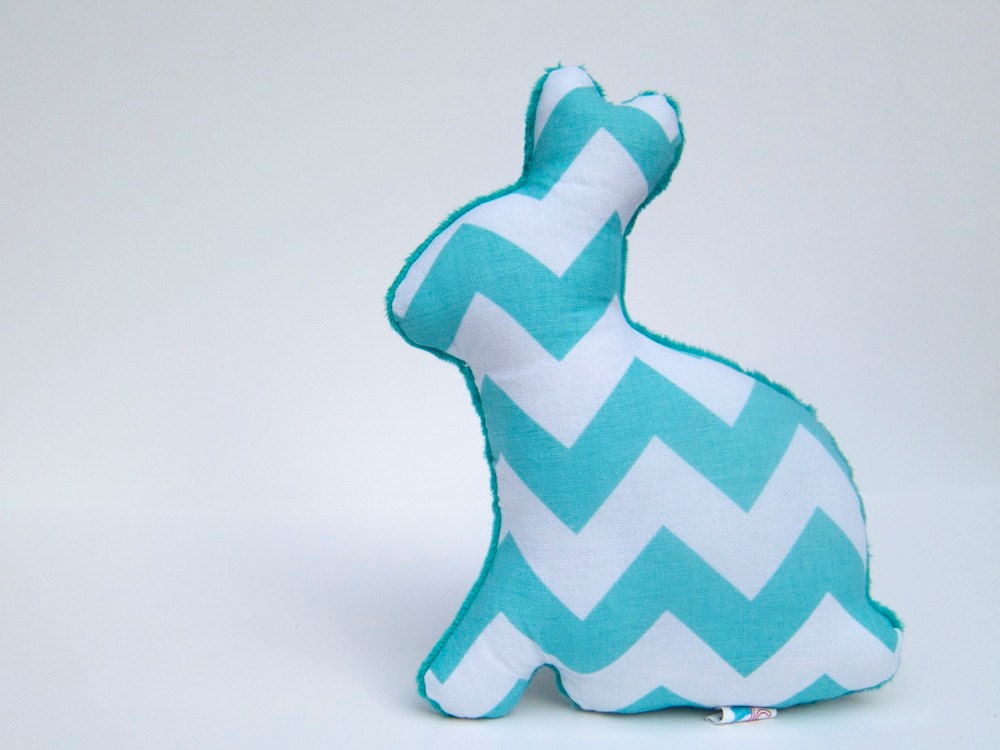 Chevron Plush Easter Bunny Stuffed Minky Animal Baby Toy Aqua Teal White