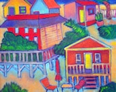 Colorfu Houses Original Modern Art Oil Painting on Deep stretched canvas