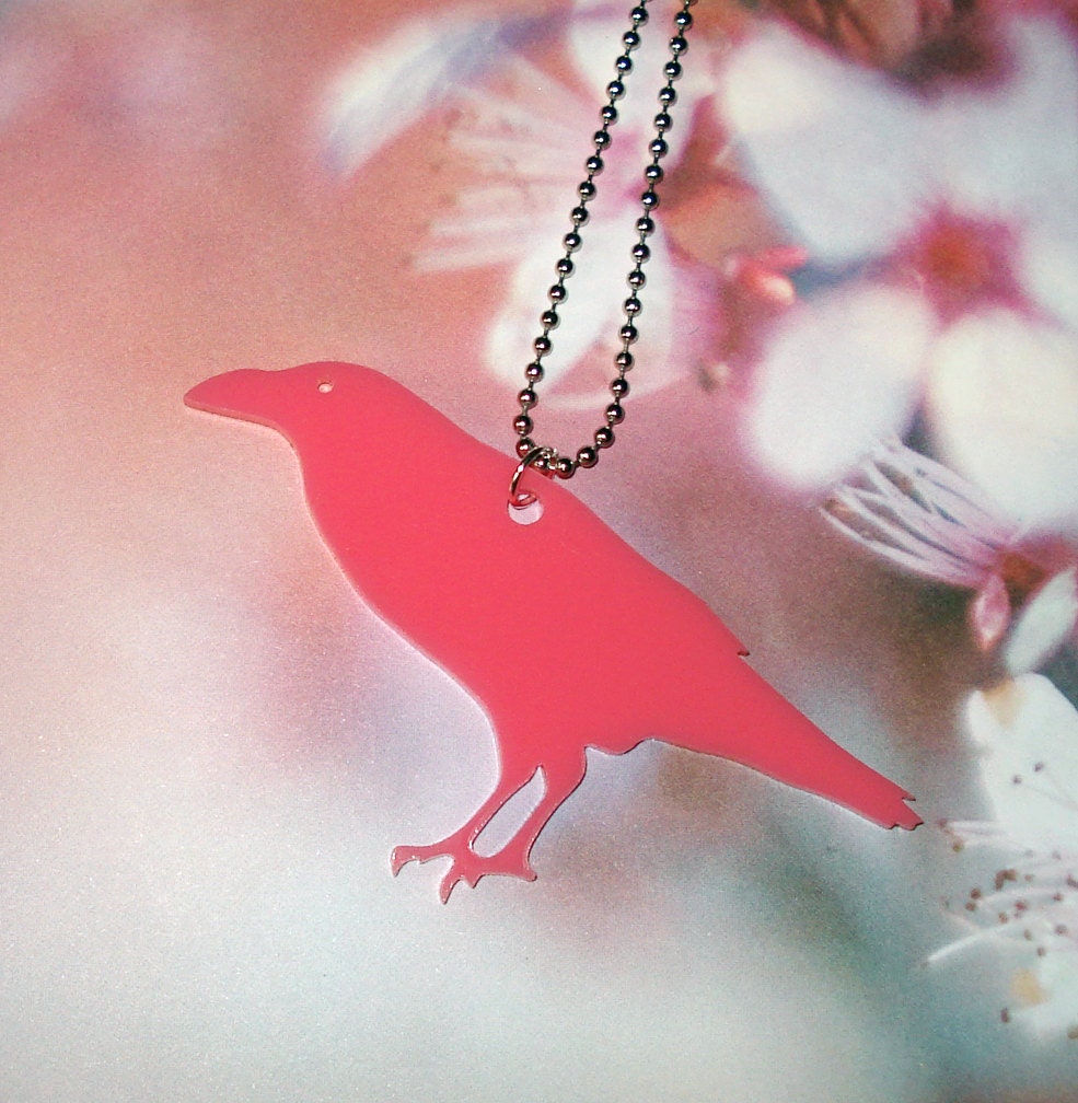Bird Crow Pink Necklace - Raven Lasercut Acrylic