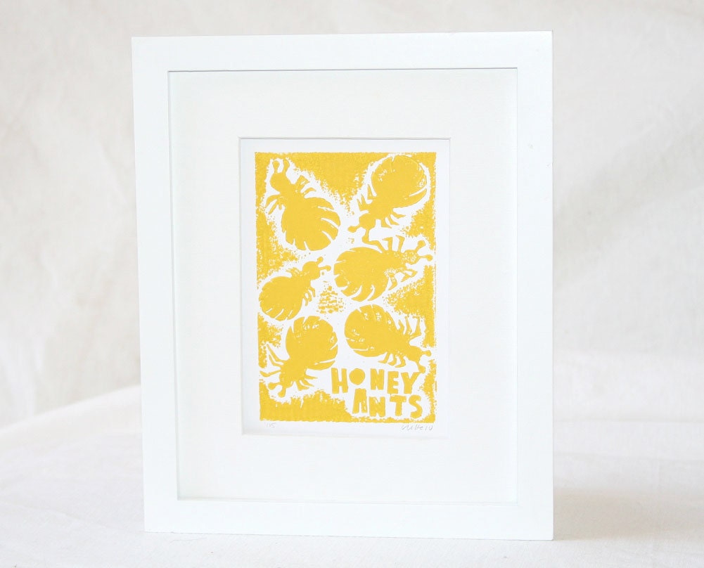 Kids Wall Art, Honey Ants, Cute Nursery Art Print, Australian Animal Art, Raw Art Letterpress, Typography, Play Room Decor, boy's room art