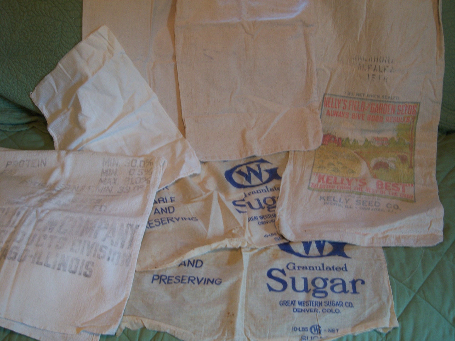 Lot of 6 Feed Sacks, Seed Sacks, Sugar Sacks