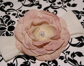 Treasury Featured Shabby Chic Rhinestone Center Flower With Interchangeable Soft Stretch Nylon Headband- Newborn-Toddler- Photo Prop