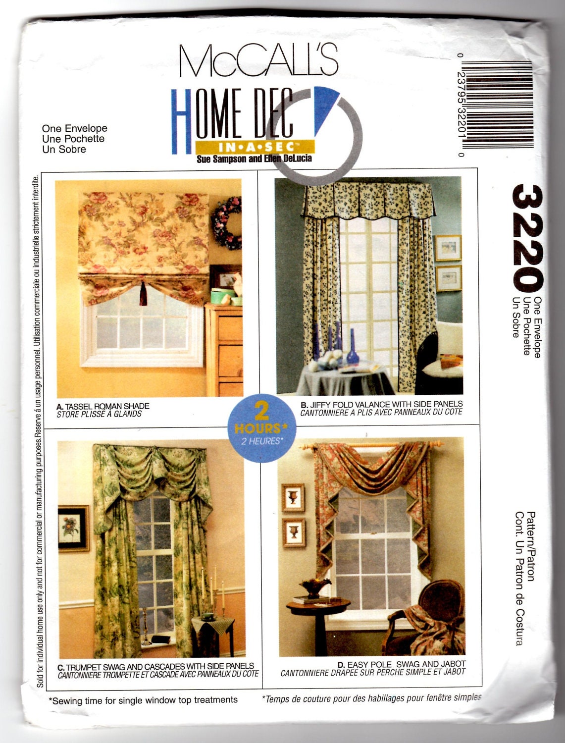 2001 UnCut McCall's 3220 Craft Sewing Pattern Curtains and Shades
