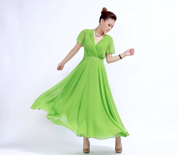 Green chiffon maxi dress (WQ15)