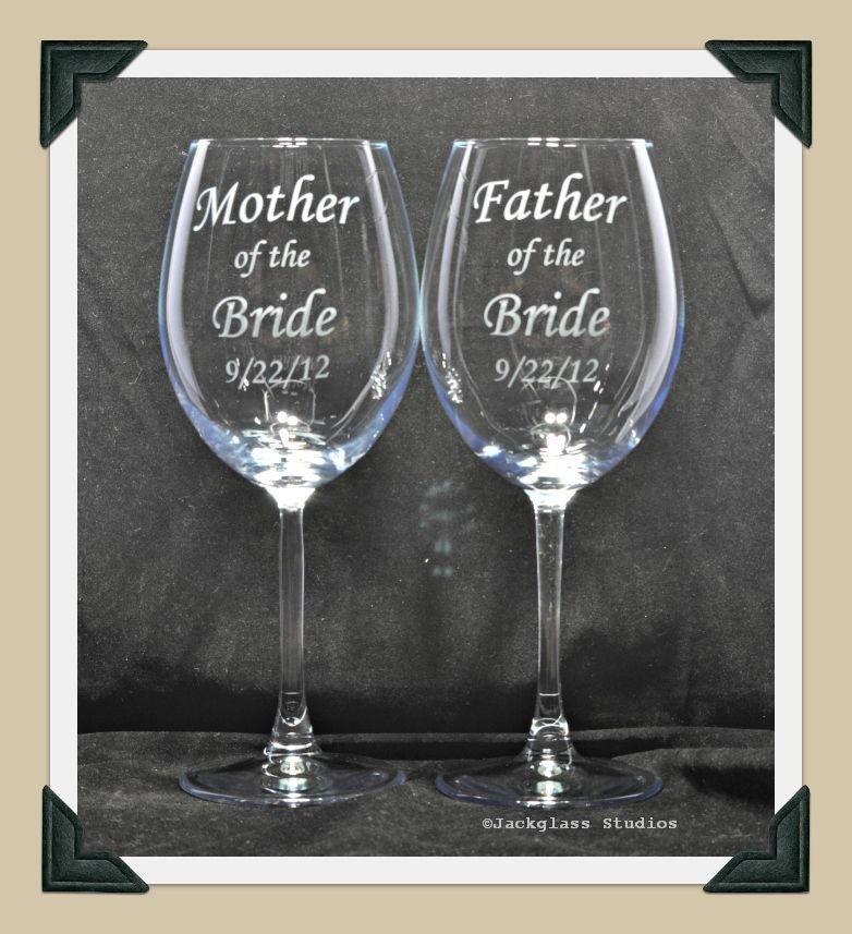 Mother of the Bride or Father of the Bride Wedding Etched Glass Wine Glasses, MOB, FOB by Jackglass on Etsy