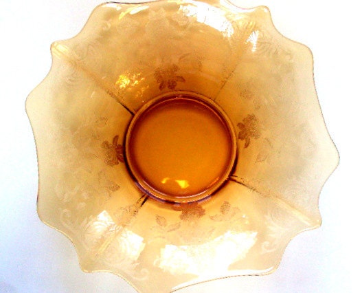 Vintage Cambridge Apple Blossom Bowl, RARE 1936 Etched Elegant Amber Glass Flare Bowl     SALE    I take Credit Cards