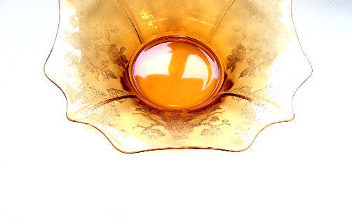 Vintage Cambridge Apple Blossom Bowl, RARE 1936 Etched Elegant Amber Glass Flare Bowl     SALE    I take Credit Cards