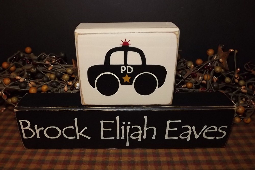 Police Car custom personalized primitive wood blocks