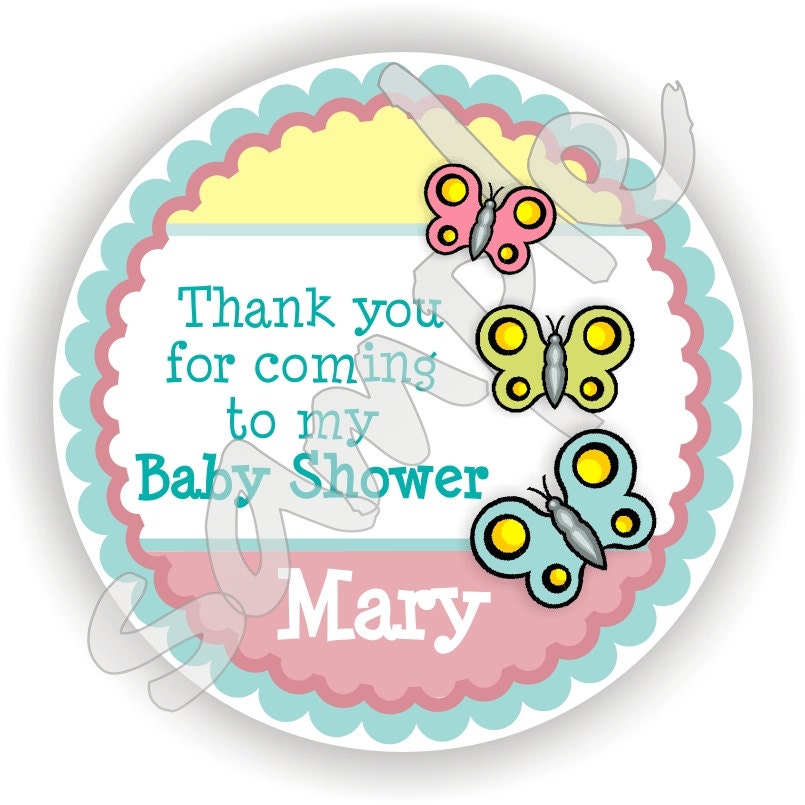 Butterfly Theme - 40 Thank You 2 inch circle Stickers - Birthday - Baby Shower - Envelope Seal - Address Label - Personalized Il_570xn