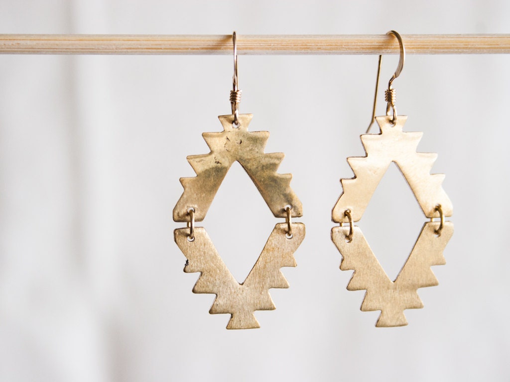 Southwest Brass Earrings Diamond Cut