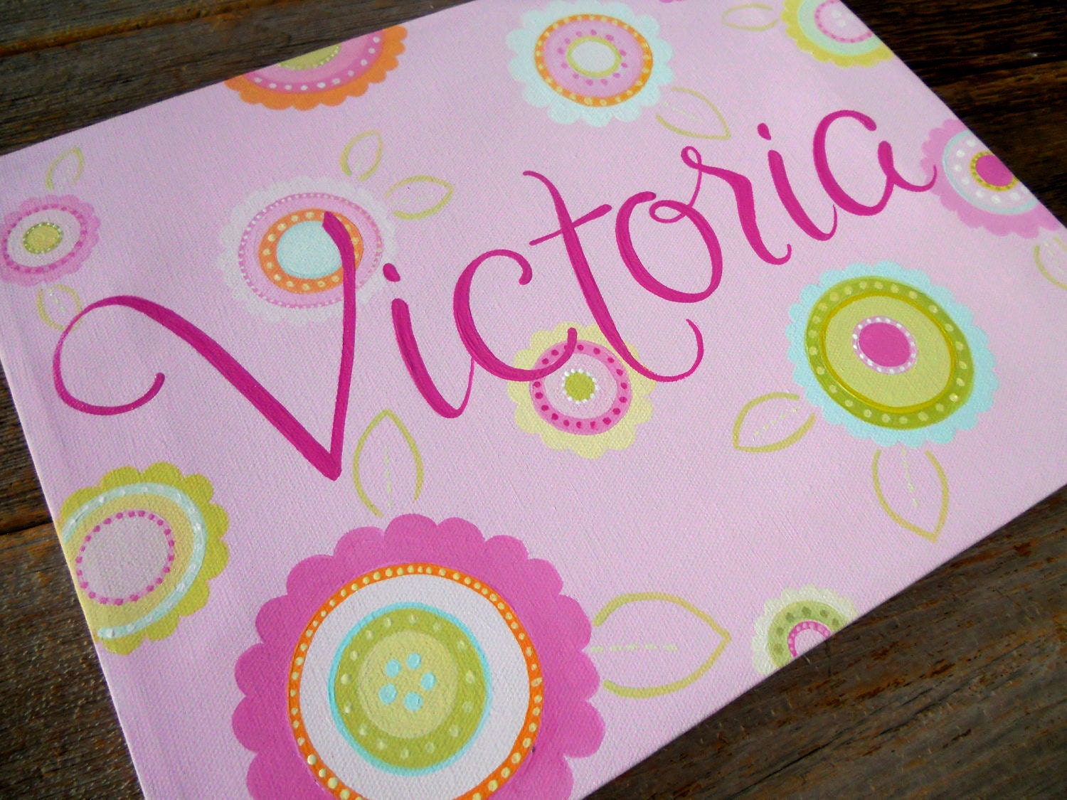 NEW preppy flower Victoria, 11x14 personalized hand painted stretched canvas wall art
