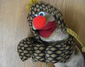 Tan fake fur Critter Hand Puppet and 3 hats with arm rods and moveable mouth