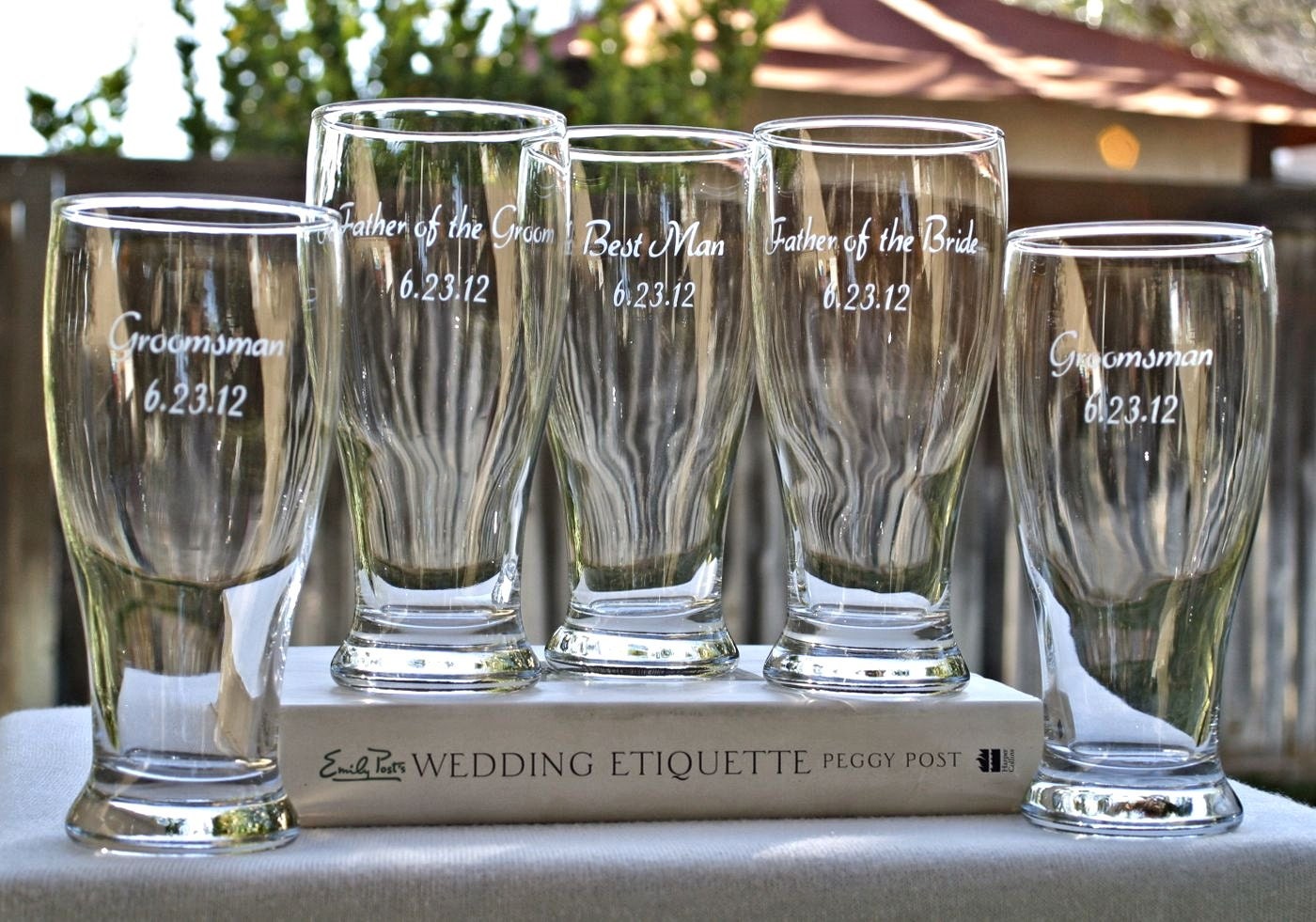 Personalized Groomsmen Gifts, Etched Glass, Pilsner Glasses for the Groom Best Man & Ushers. Wedding Party Toasting Glasses, Men