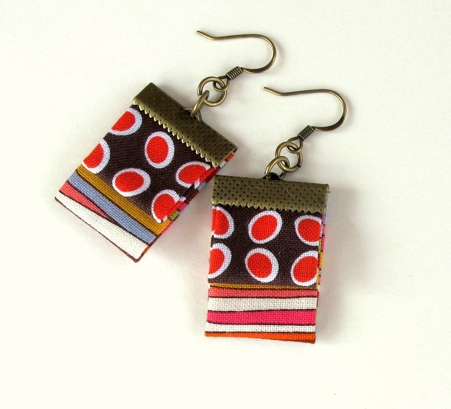 Colorful happy mod hand folded fiber earrings