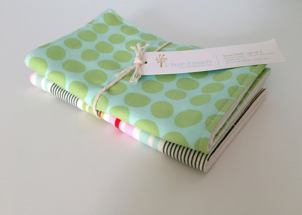 Baby Burp Cloth - Set of 2 - polka dots and stripes