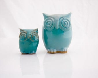 owl decor in robins egg set of two