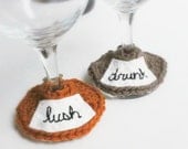 Drunk Lush Wine Warmer Cozy Marker brown burnt orange funny crochet handmade set of 2 cozy cover cover