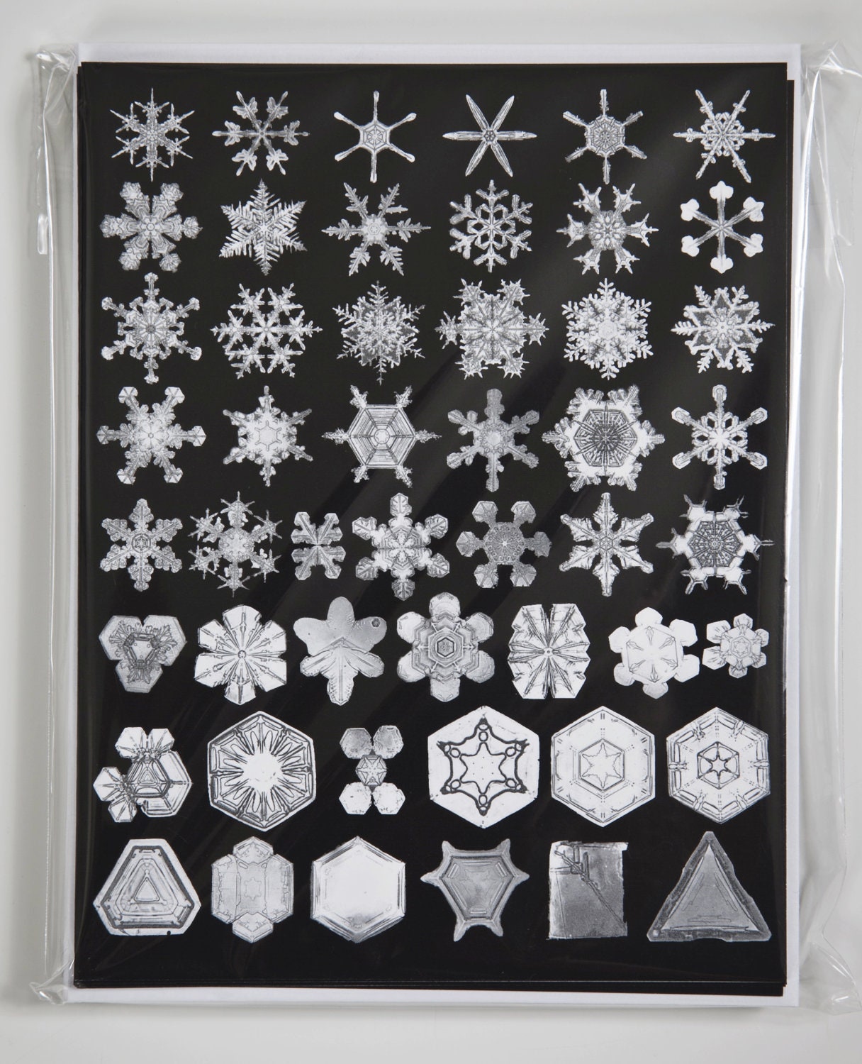SNOW CRYSTAL Cards 10 pack BLACK Photographs of Snowflakes