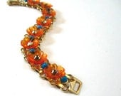 Tangerine, Topaz, and Turquoise Bracelet - Vintage Flower Bracelet - Stocking Stuffer