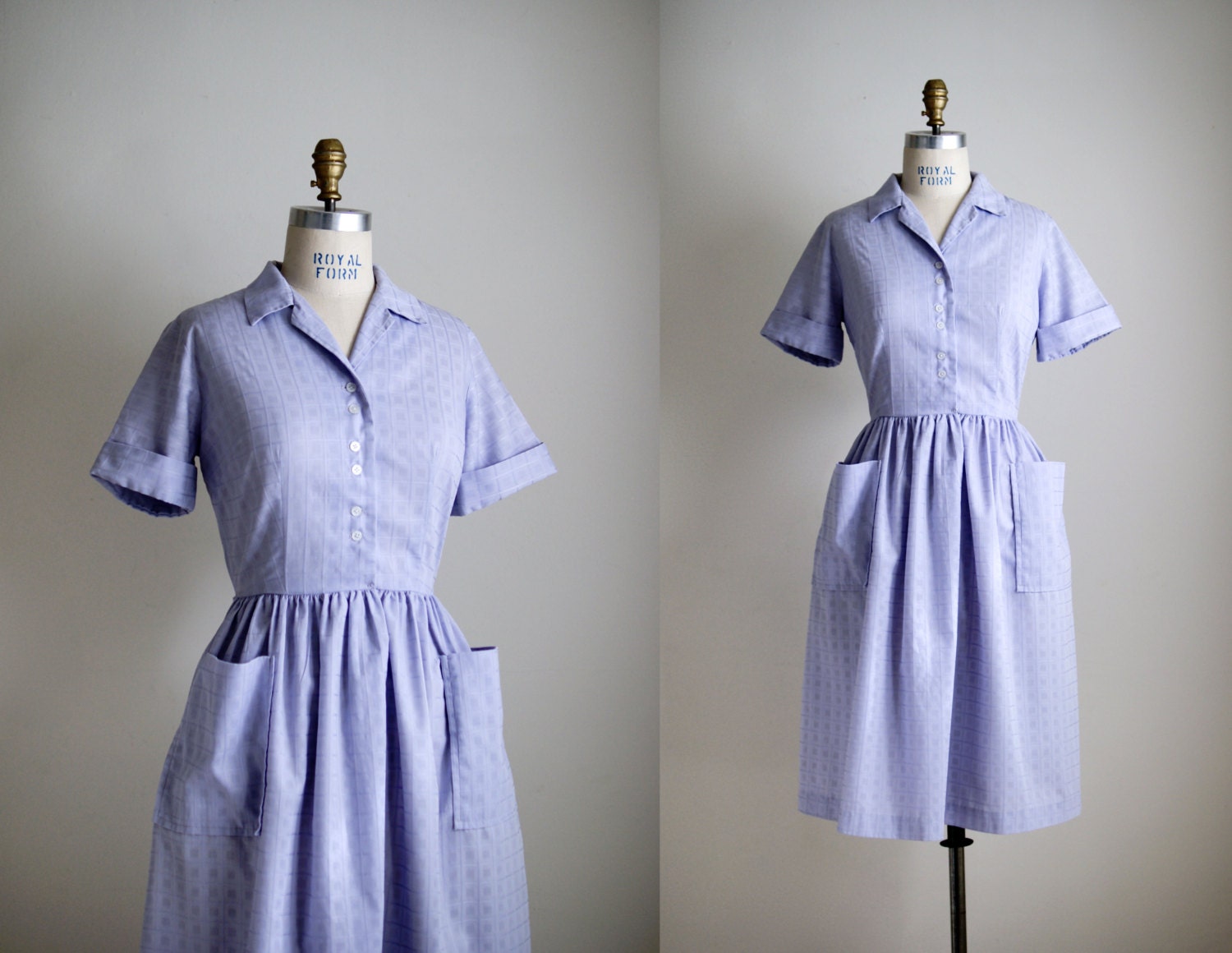 50s dress / 1950s cotton shirt dress / Lavendula dress