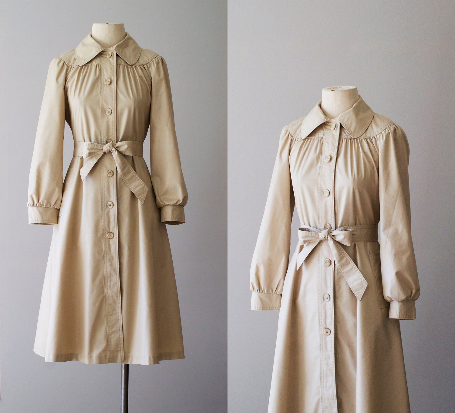 70s trench / 1970s tan princess trench coat / Tan Bella jacket