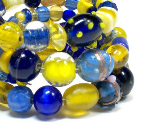 Blue and Yellow Memory Wire Bracelet Trio - TheLogicalCat