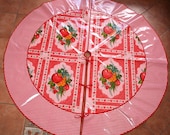 Fruity Red Cherries Apples Grapes Mexican Christmas Oilcloth tree skirt LARGE REady to Ship
