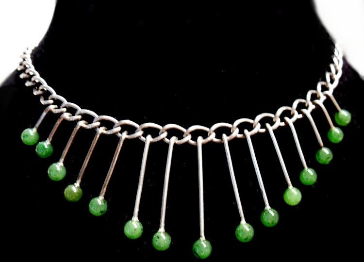 Silver Vintage Modernist Matchstick Necklace. Could be Jade.