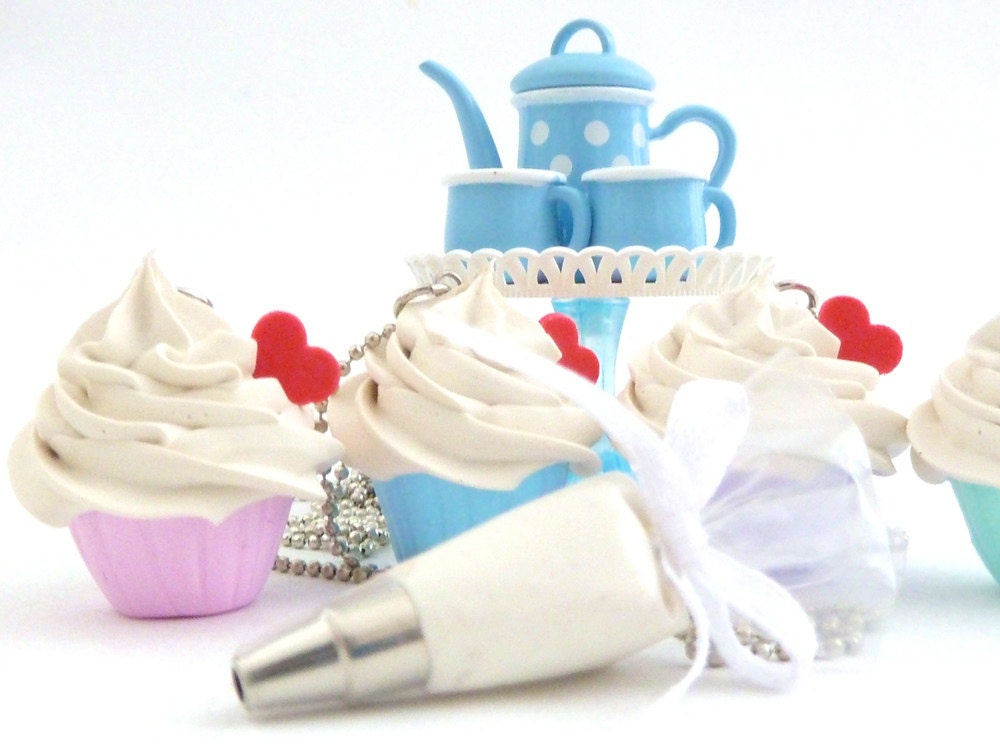 The Bakers Necklace sweet white frosting Cupcake necklace with white Pastry Bag charm great as tea party necklace