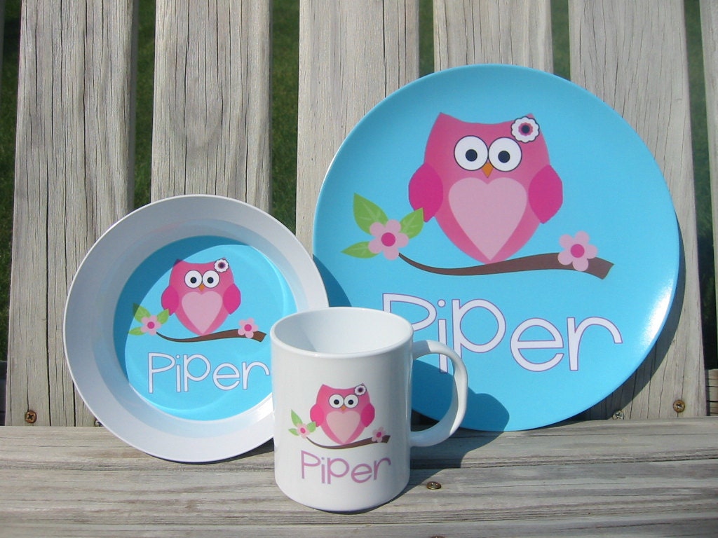 Personalized 3 Piece Melamine Dinnerware  - Plate, Bowl and Mug - You pick the design you want