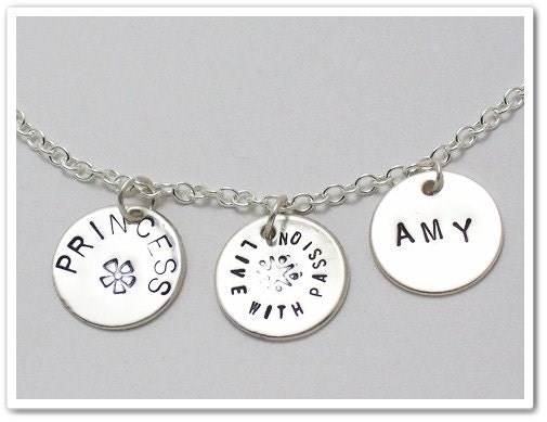 Hand Stamped Charm - Sterling Silver Round 5/8 inch Disc - Personalized